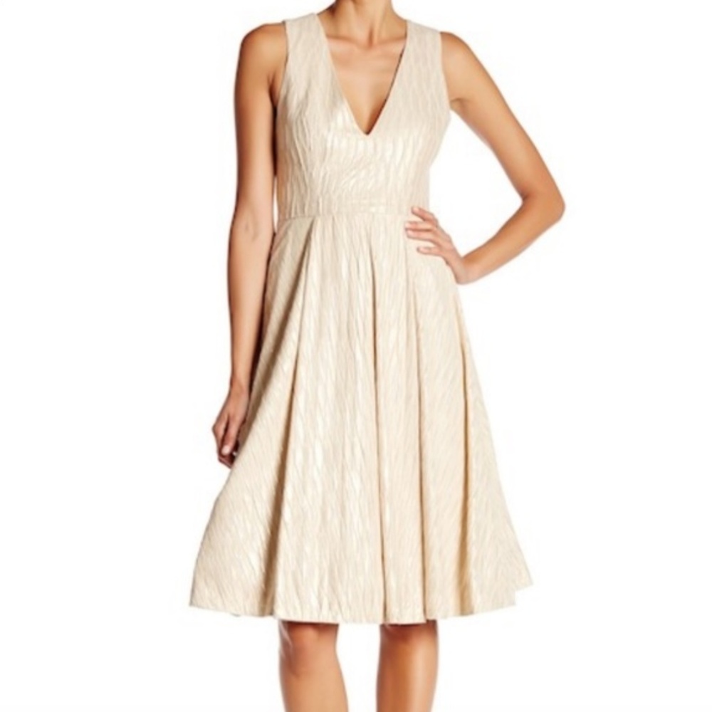 Alice + Olivia Gold Mindee Midi Fit & Flare Dress